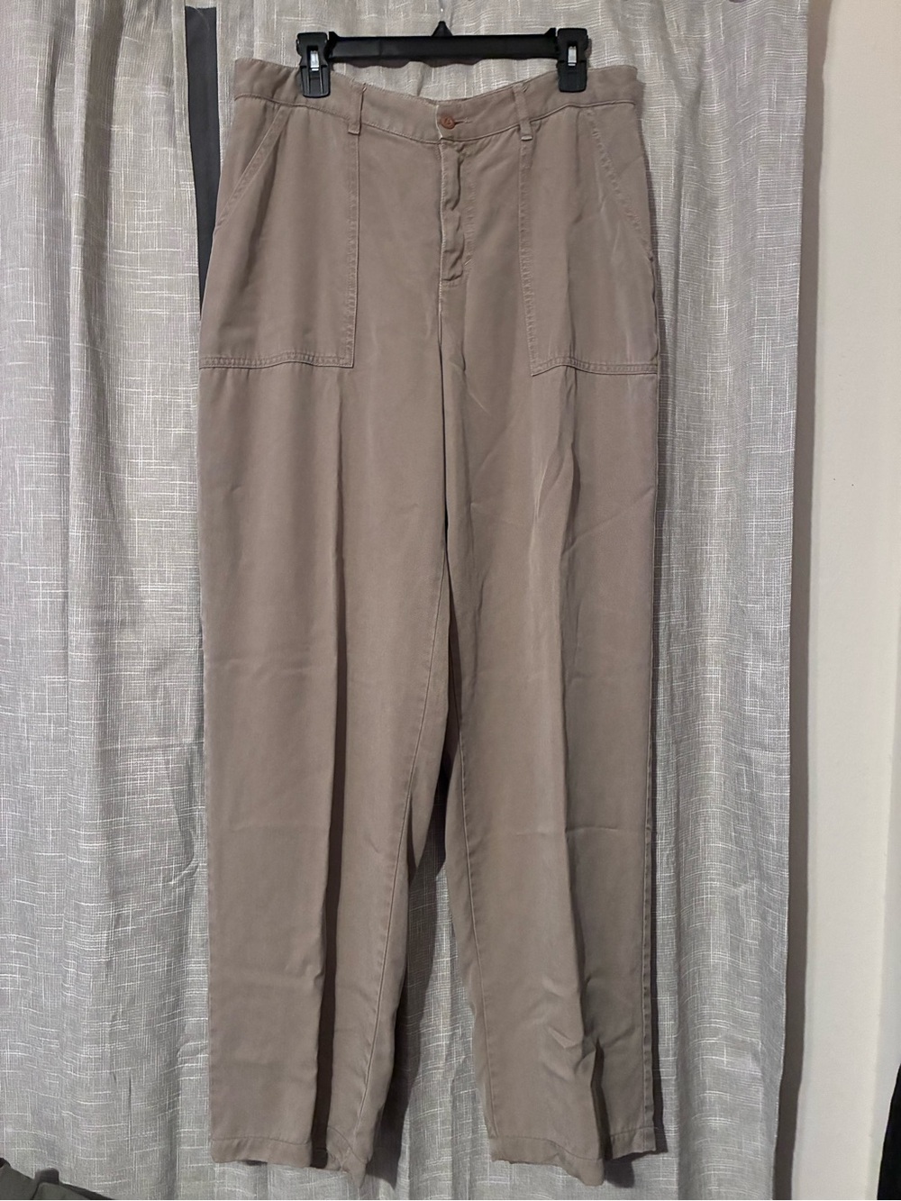 Democracy 100% Tencel Lyocell Taupe Wide Leg Utility Pants Size 14 Made in USA
